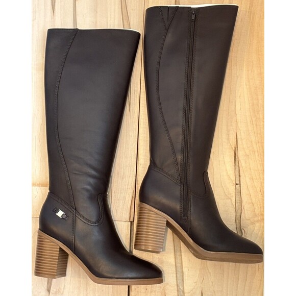 Giani Bernini Women Brown Leather Odettee Memory Foam Block Knee-High Boots - Picture 2 of 10